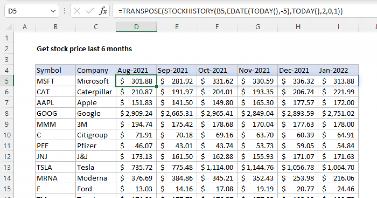 Get stock price last n months Excel formula Exceljet